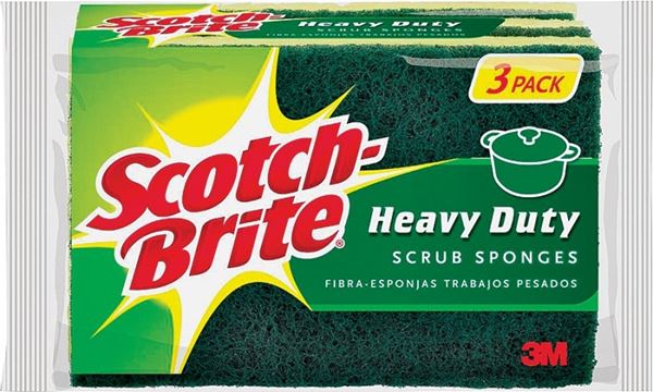 Scotch-Brite HD-3 Scrub Sponge, 2-3/4 in L, 4-1/2 in W, 0.6 in Thick, Cellulose/Synthetic Fiber, Green