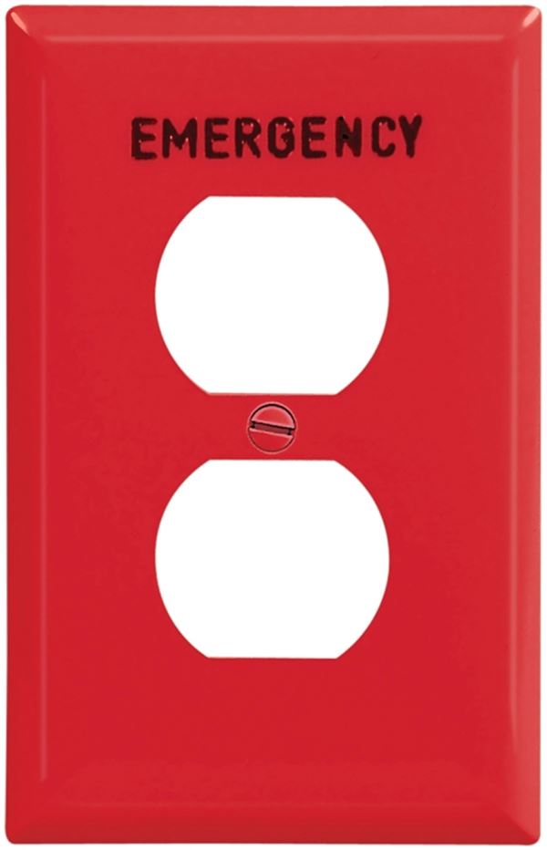 Eaton Wiring Devices PJ8EMRD Receptacle Wallplate, 4-1/2 in L, 2-3/4 in W, 1 -Gang, Polycarbonate, Red, High-Gloss