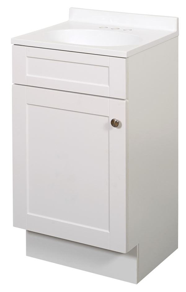 Zenna Home SBC18WW 1-Door Shaker Vanity with Top, Wood, White, Cultured Marble Sink, White Sink