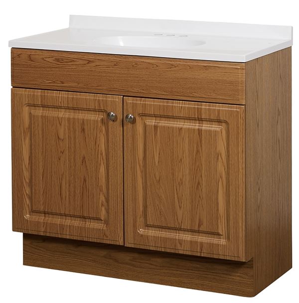 Zenna Home RBC36KK 2-Door Raised Panel Vanity with Top, Wood, Oak, Cultured Marble Sink, White Sink, 1/EA