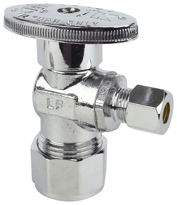 Plumb Pak PP2888EZ No Crimp Angle Stop Valve, 1/2 x 1/4 in Connection, PEX Barb x Compression, Brass Body