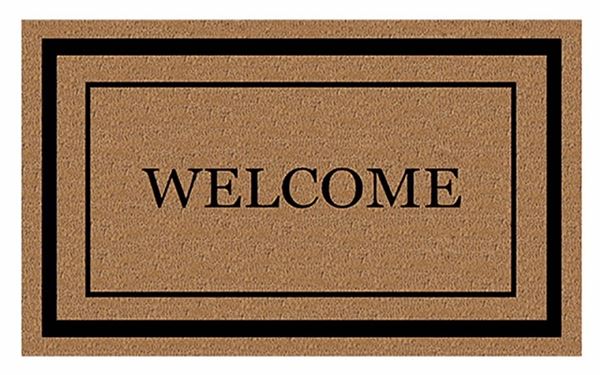 Fanmats 58773 Door Mat with Border, 30 in L, 18 in W, Black Flocked Pattern, Coir Surface