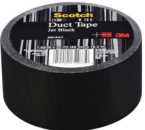 3M 920-BLK-C Duct Tape, 20 yd L, 1.88 in W, Cloth Backing, Jet Black