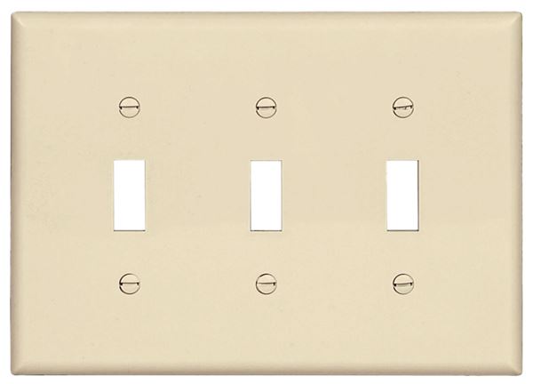 Eaton PJ3LA Switch Wallplate, 4.87 in L, 6-3/4 in W, 3-Gang, Polycarbonate, Light Almond, High-Gloss