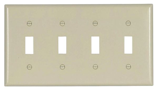 Eaton 2154LA-BOX Switch Wallplate, 4-1/2 in L, 8.19 in W, 4-Gang, Thermoset, Light Almond