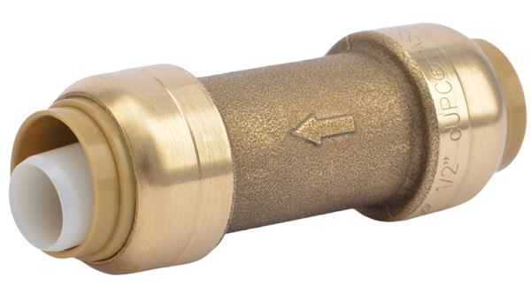 SharkBite U2008-0000LFA Check Valve, 1/2 in, Push-Fit, 200 psi Pressure, Brass Body