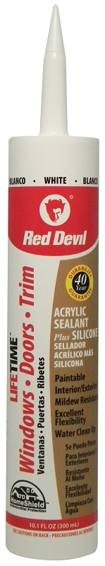 Red Devil Lifetime 0856PR Acrylic Sealant, White, -20 to 180 deg F, 10.1 fl-oz Cartridge