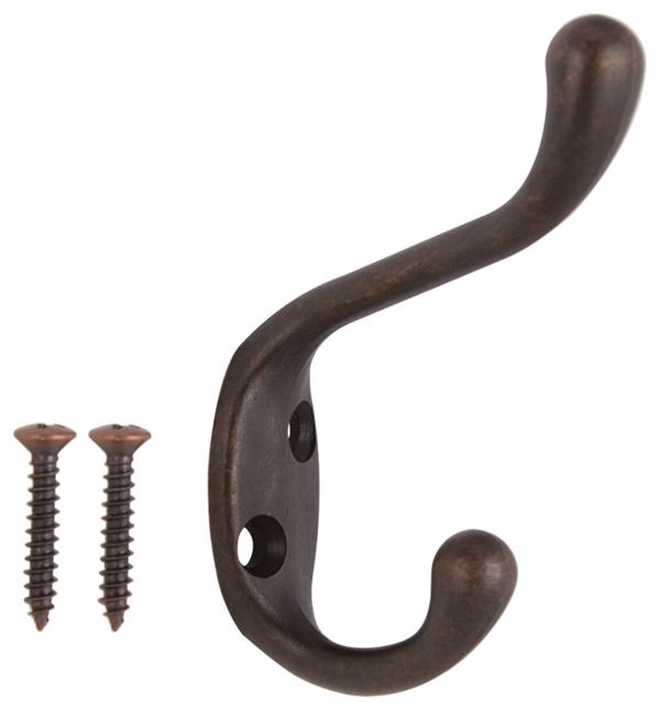 ProSource H6271007VB3L-PS Coat and Hat Hook, 22 lb, 2-Hook, 1-1/64 in Opening, Zinc, Venetian Bronze