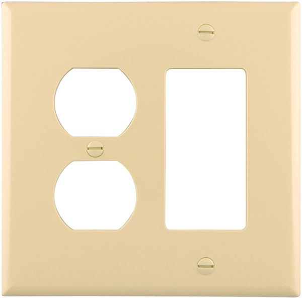 Eaton Wiring Devices PJ826V Combination Wallplate, 4-7/8 in L, 4-15/16 in W, 2 -Gang, Polycarbonate, Ivory, Pack of 20