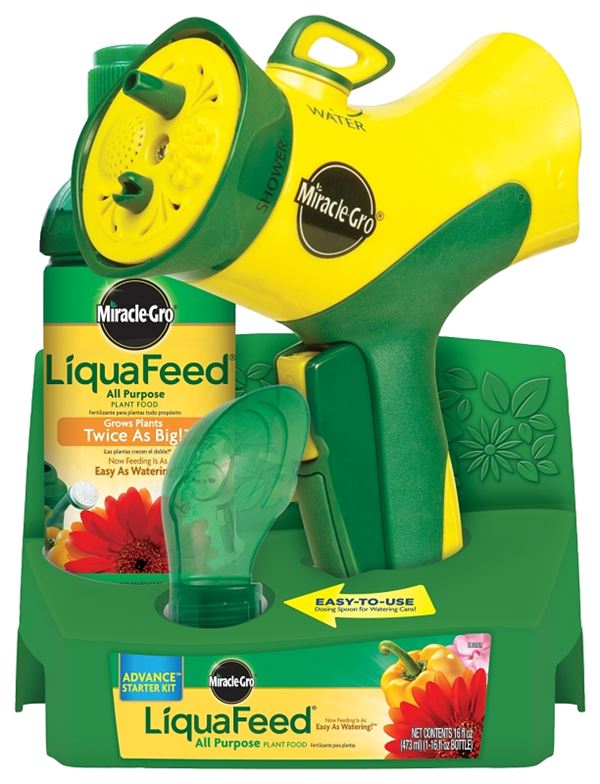 Miracle-Gro LiquaFeed 1016111 Plant Food Starter Kit, 16 oz Bottle, Liquid, 12-4-8 N-P-K Ratio