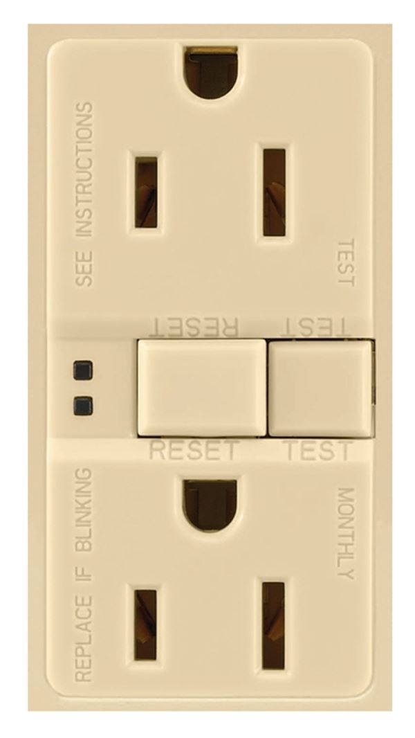 Eaton Wiring Devices SGF15V GFCI Duplex Receptacle, 2 -Pole, 15 A, 125 V, Back, Side Wiring, NEMA: 5-15R, Ivory