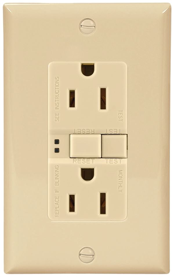 Eaton Wiring Devices SGF15V-SP GFCI Duplex Receptacle, 2 -Pole, 15 A, 125 V, Back, Side Wiring, NEMA: 5-15R, Ivory