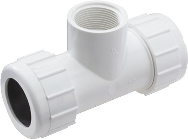 NDS CPT-0750-T Pipe Tee, 3/4 in, Compression x FNPT, PVC, White, SCH 40 Schedule, 150 psi Pressure