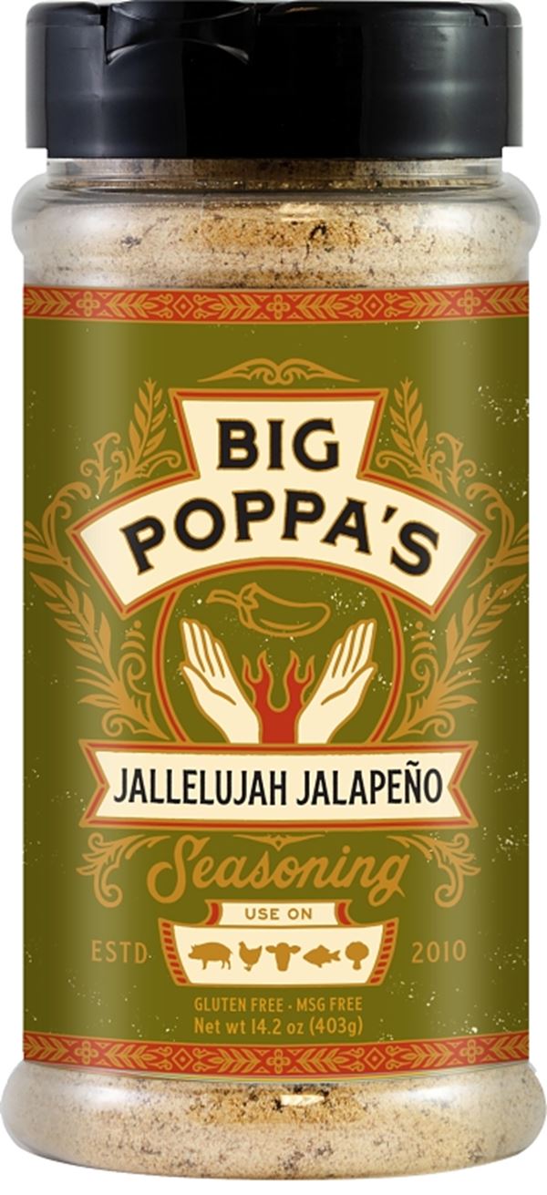 Big Poppa's OW86155-C BBQ Seasoning, Jallelujah Jalapeno Flavor, 14.2 oz Shaker