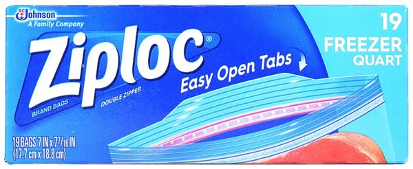 Ziploc 00388 Freezer Bag, 1 qt Capacity, 19/PK