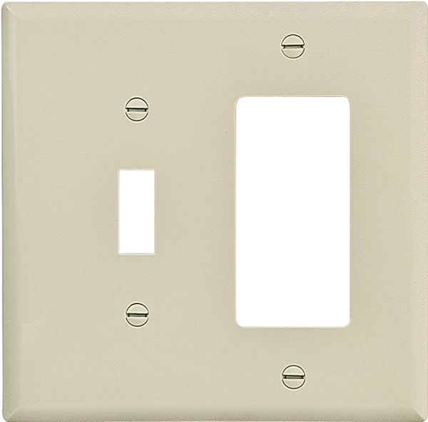 Eaton Wiring Devices PJ126V-SP-L Combination Wallplate, 4-7/8 in L, 4-15/16 in W, 2 -Gang, Polycarbonate, Ivory