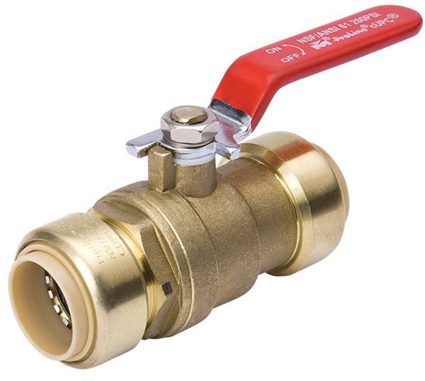 B & K 107-063HC Ball Valve, 1/2 in Connection, Push-Fit, 200 psi Pressure, Manual Actuator, Brass Body