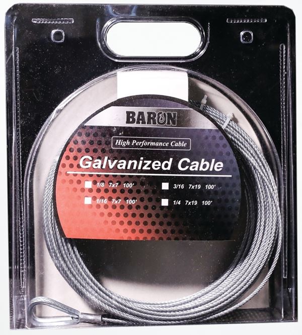 BARON 0 9005/50090 Aircraft Cable, 1/4 in Dia, 50 ft L, 1220 lb Working Load, Galvanized Steel