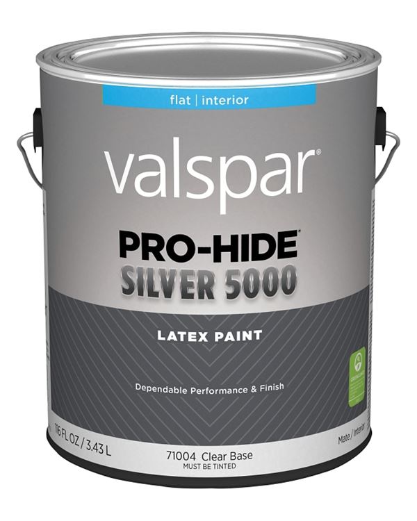 Valspar Pro-Hide 028.0071004.007 Silver 5000 Interior Paint, Water Base, Flat Sheen, Clear, 1 gal, Metal Pail, Pack of 4