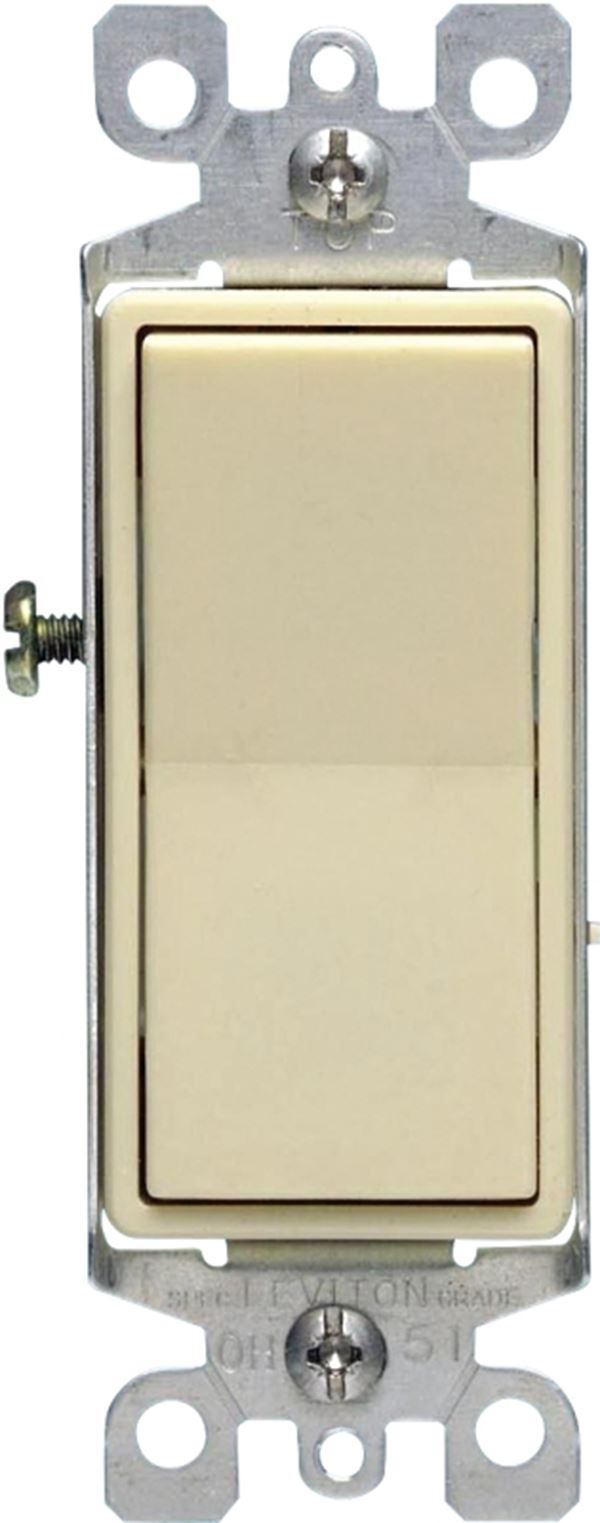 Leviton S01-05613-2IS Rocker Switch with Ground Screw, 15 A, 120/277 V, 3-Way, Lead Wire Terminal, Ivory