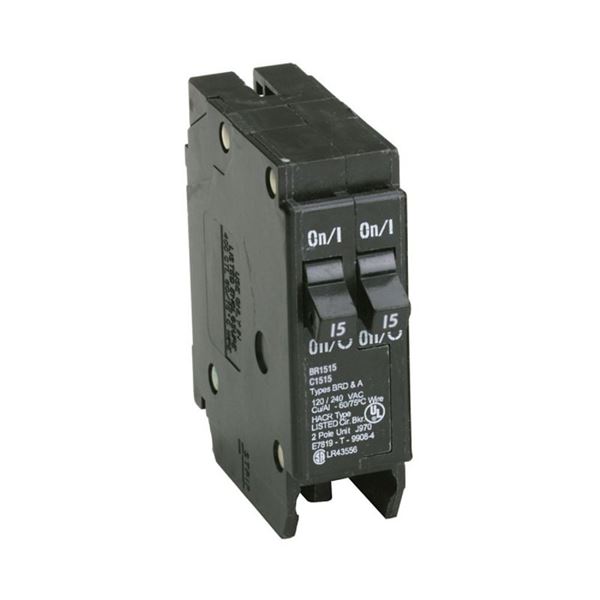 Cutler-Hammer BR1515 Circuit Breaker, Duplex, Type BR, 15 A, 1 -Pole, 120/240 V, Plug Mounting