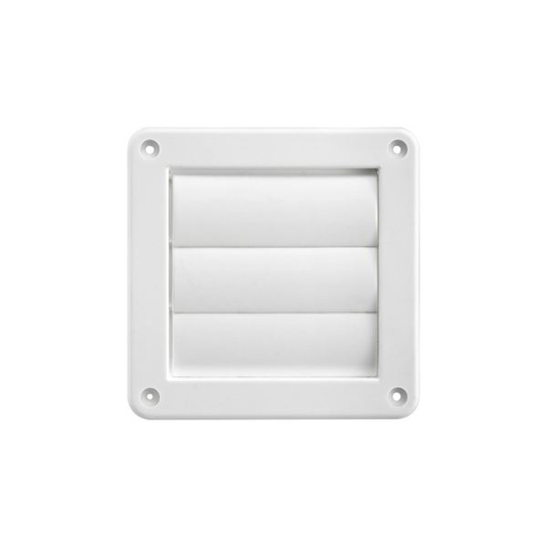 Lambro 2676W Louvered Vent, 4 in L, 4.64 in W, Plastic, White, Wall Installation