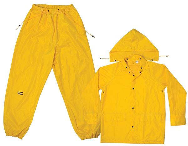 CLC R102X Rain Suit, XL, 170T Polyester, Yellow, Detachable Collar