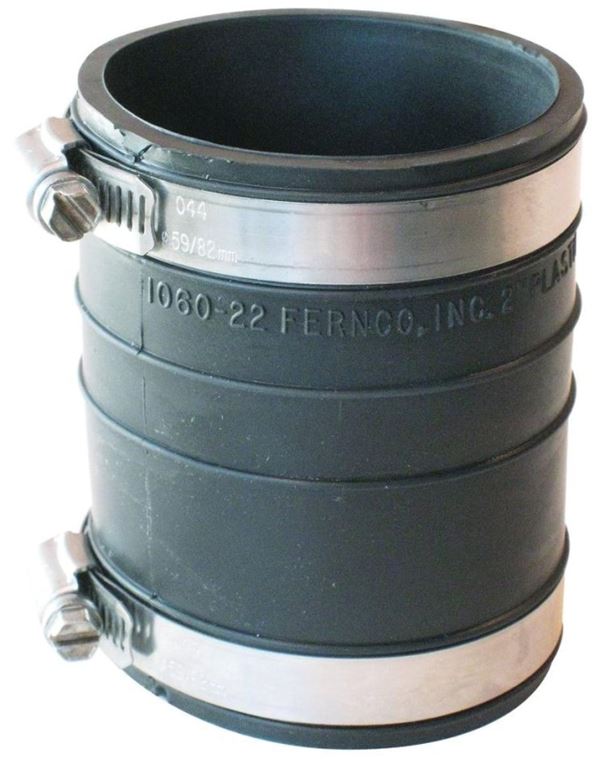 Fernco P1060-22 Flexible Coupling, 2 in, Socket, PVC, Black, 4.3 psi Pressure