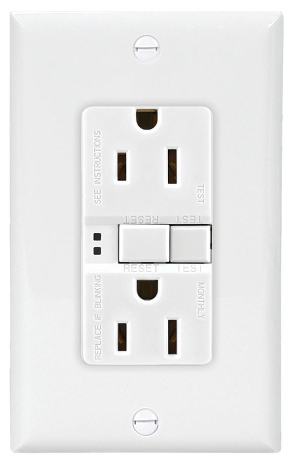 Eaton Wiring Devices SGF15W-SP GFCI Duplex Receptacle, 2 -Pole, 15 A, 125 V, Back, Side Wiring, NEMA: 5-15R, White