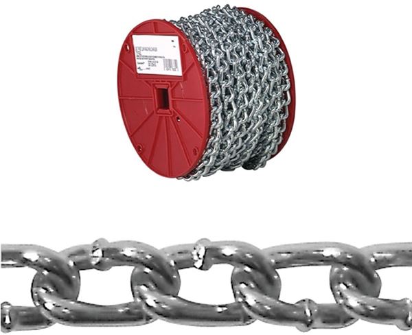 Campbell 0722527 Twist Link Coil Chain, #2/0, 70 ft L, 520 lb Working Load, Steel, Zinc