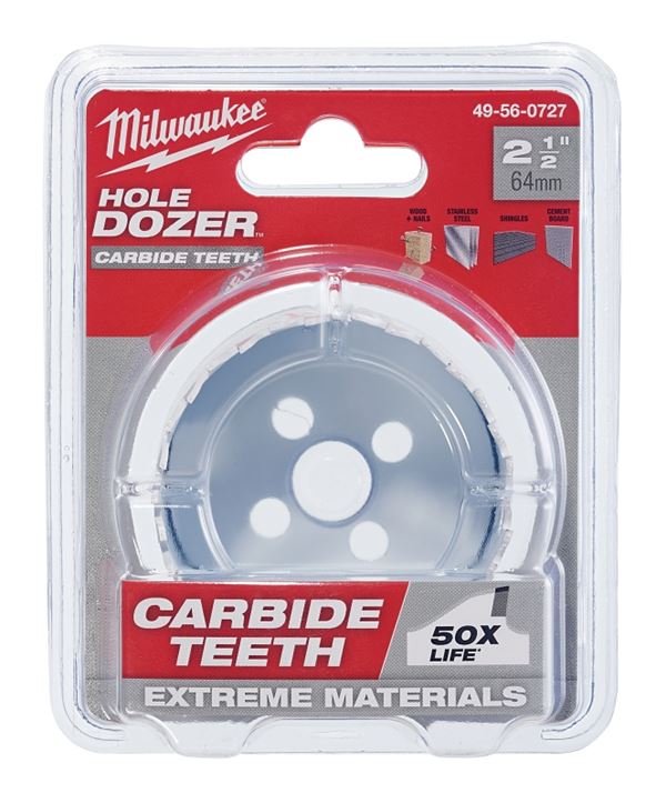 Milwaukee 49-56-0727 Hole Saw, 2-1/2 in Dia, 1.62 in D Cutting, 4 TPI, Carbide Cutting Edge