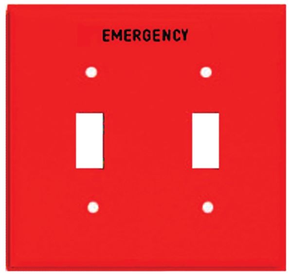 Eaton Wiring Devices PJ2EMRD Emergency Wallplate, 4-7/8 in L, 4.94 in W, 2 -Gang, Polycarbonate, Red, High-Gloss