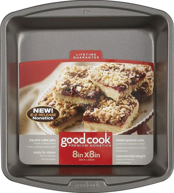 Goodcook 04017 Cake Pan, Square, 8 in OAL, Steel, Non-Stick: Yes, Dishwasher Safe: No