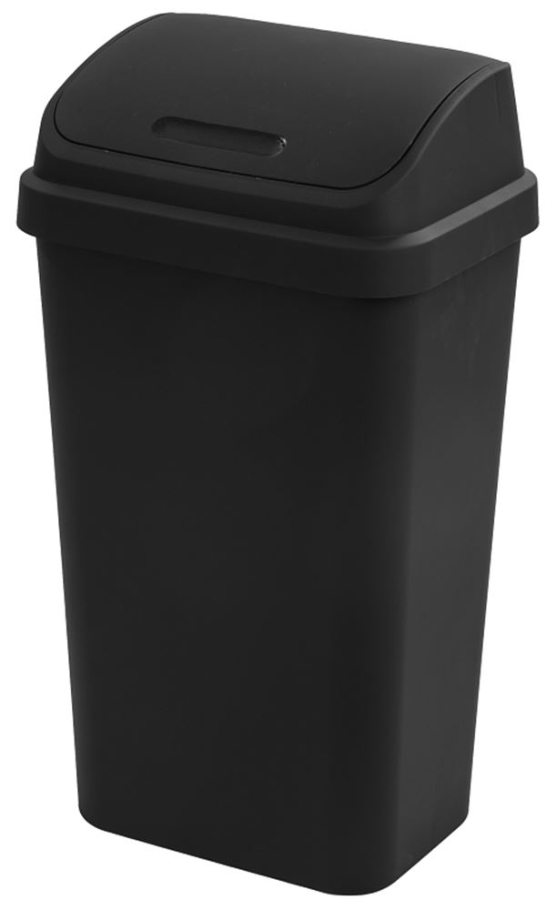 Sterilite 10899004 Wastebasket, 13 gal Capacity, Plastic, Black, Swing-Top Lid Closure