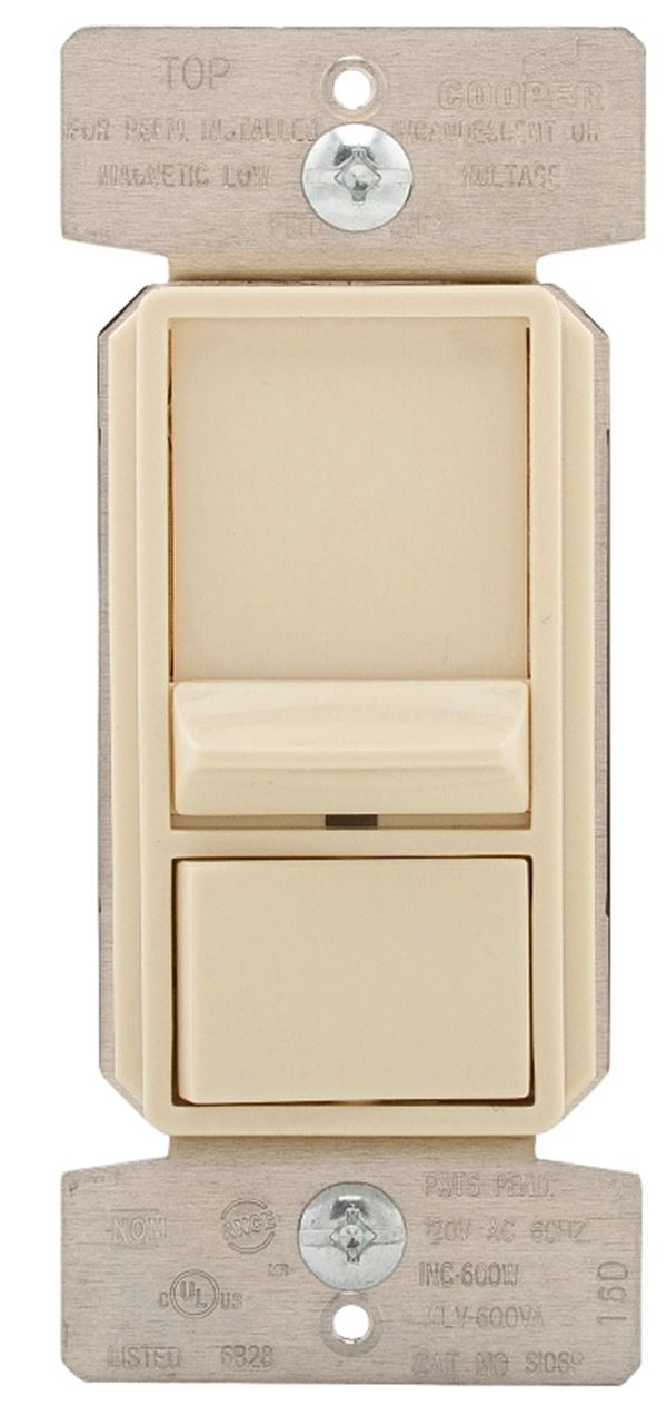 Eaton SUL06P-LA-KB-L Slide Dimmer, 277 V, 2-Gang, Light Almond