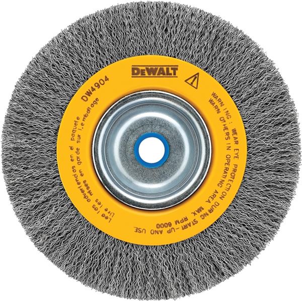 DeWALT DW4904 Wire Wheel Brush, 6 in Dia, 5/8 to 1/2 in Arbor/Shank, 0.014 in Dia Bristle, Carbon Steel Bristle