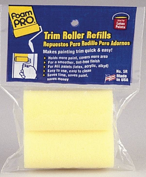 Foampro 5R Trim Roller Refill, 1-3/8 in Thick Nap, 3 in L, Foam Cover