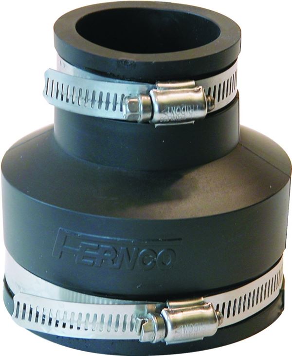 Fernco P1056-315 Coupling, 3 x 1-1/2 in, PVC, Black, 4.3 psi Pressure