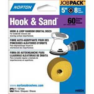 Norton 49224 Sanding Disc, 5 in Dia, Coated, P60 Grit, Coarse, Aluminum Oxide Abrasive, Paper Backing