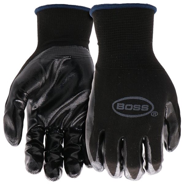 Boss Grip Series B31191-M Coated Gloves, M, Knit Wrist Cuff, Nitrile Coating, Nylon, Black