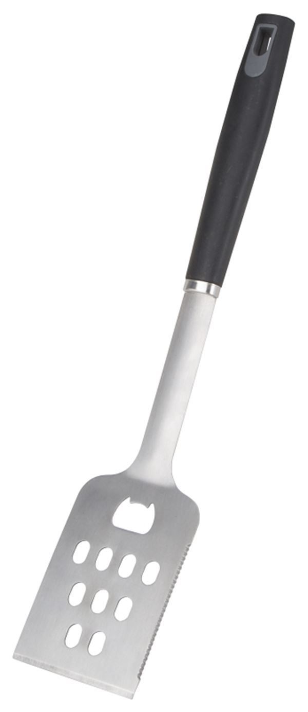 Omaha BBQ Spatula, 1.5 mm Gauge, Stainless Steel Blade, Stainless Steel, Plastic Handle, Straight Handle