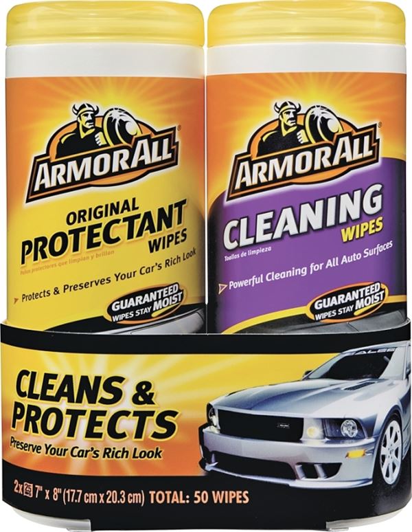 Armor All 18779 Combo Original Protectant and Cleaning Wipes, Citrus, Leather, Woody, 25-Wipes