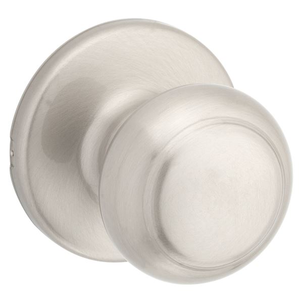 Kwikset 200CV 15 CP Passage Knob, Satin Nickel, 1-3/8 to 1-3/4 in Thick Door, 2-1/4 in Strike