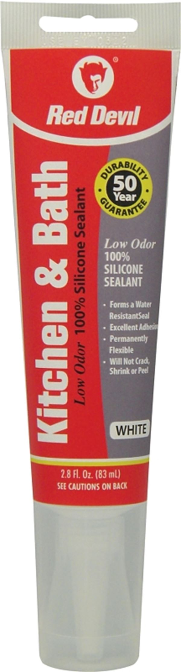 Red Devil 0883 Silicone Sealant, White, 24 hr Curing, -60 to 400 deg F, 2.8 oz Tube