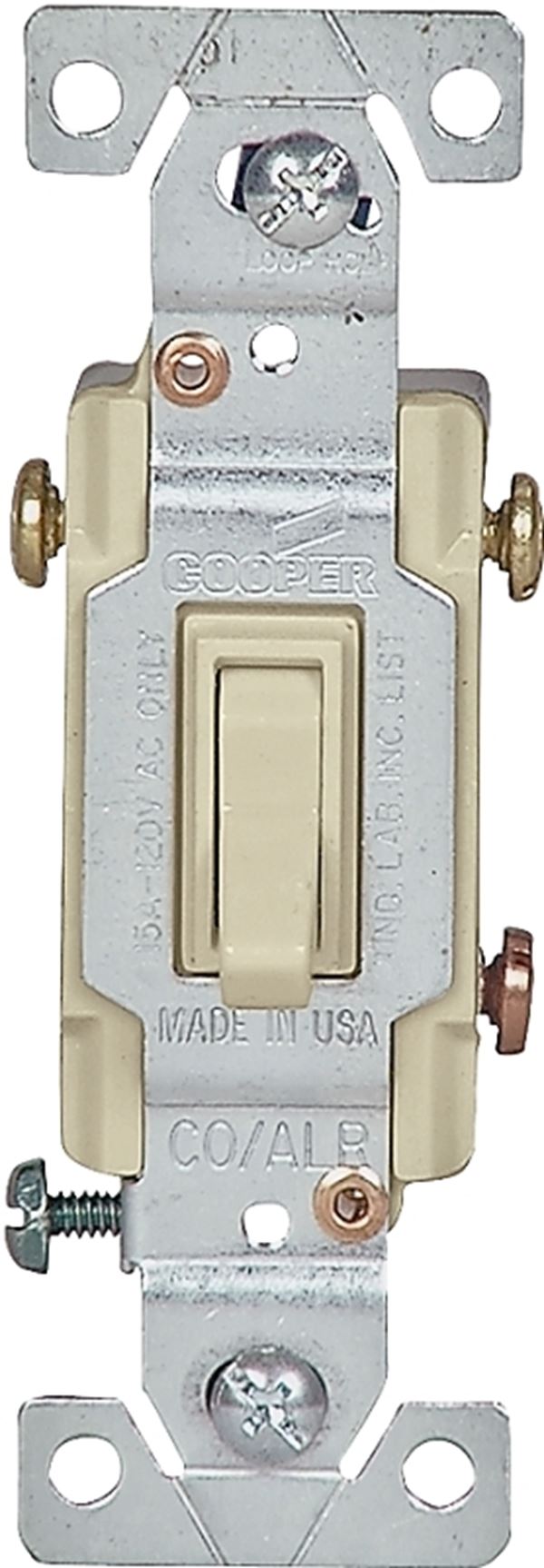 Eaton Wiring Devices 5223V-7V-BU Toggle Switch, 15 A, 120 V, Screw Terminal, Ivory