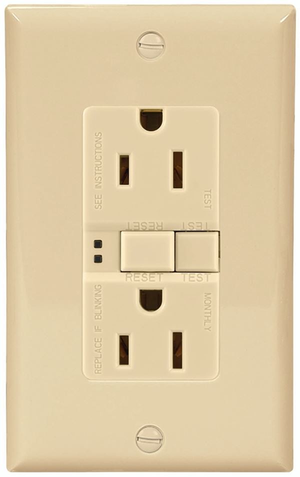 Eaton Wiring Devices SGF15V-3 GFCI Duplex Receptacle, 2 -Pole, 15 A, 125 V, Back, Side Wiring, NEMA: 5-15R, Ivory