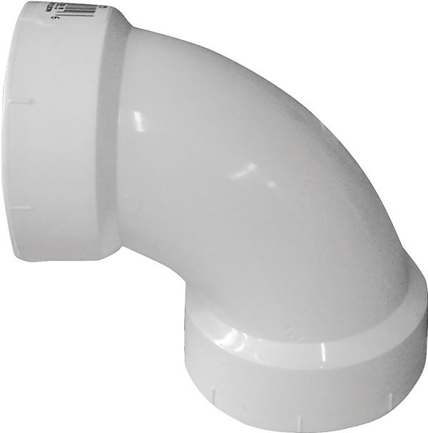 Canplas 192251L Sanitary Pipe Elbow, 1-1/2 in, Hub, 90 deg Angle, PVC, White