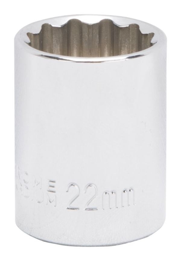 Vulcan MT6534044 Drive Socket, 22 mm Socket, 1/2 in Drive, 12-Point, Chrome Vanadium Steel, Chrome